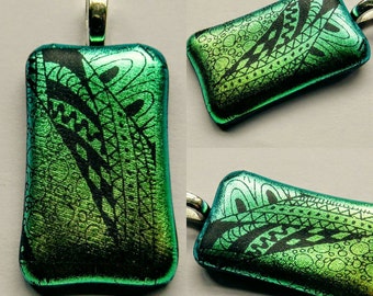 Zentangle design dichroic glass pendant.