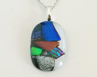 multi coloured Mosaic style dichroic glass pendant.