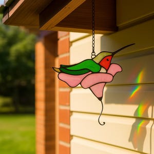 Handmade Hummingbird Stained Glass Suncatcher: Window Decor
