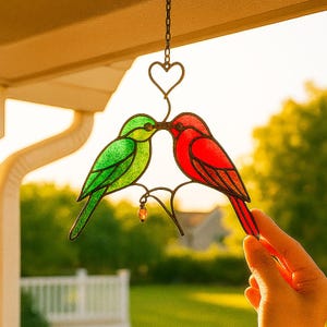 Handmade Hummingbird Stained Glass Suncatcher: Window Decor
