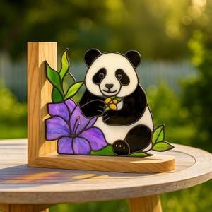 Stained Glass Panda Suncatcher: Handmade Corner Decor, Bookend
