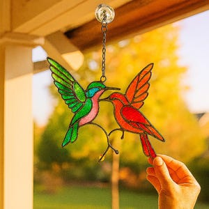 Handmade Hummingbird Stained Glass Suncatcher: Window Decor