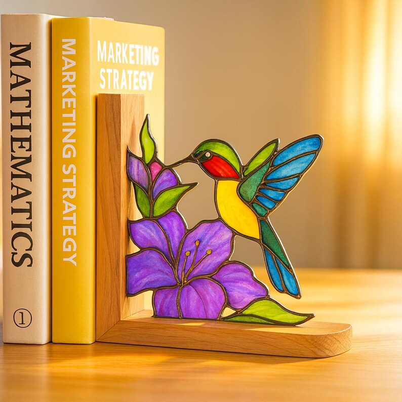 Stained Glass Goldfinch Bookend: Handmade Bird & Blossom Decor