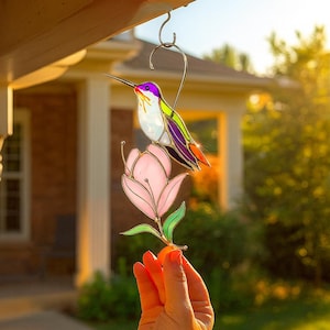 Handmade Hummingbird Stained Glass Suncatcher: Window Decor