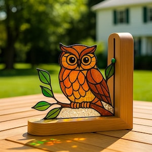 Handmade Stained Glass Owl Bookends: Custom Corner Suncatcher