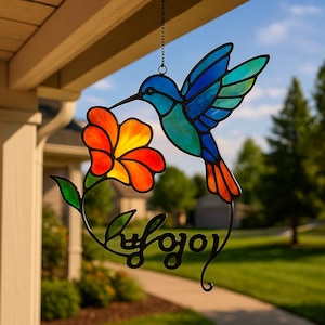 Handmade Hummingbird Stained Glass Suncatcher: Window Decor