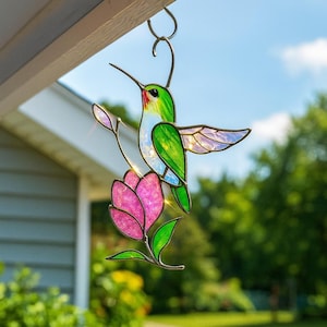 Handmade Hummingbird Stained Glass Suncatcher: Window Decor