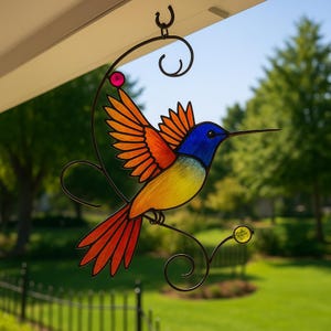 Handmade Hummingbird Stained Glass Suncatcher: Window Decoration