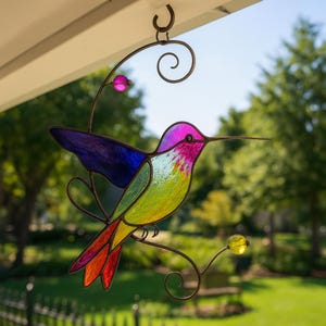 Handmade Hummingbird Stained Glass Suncatcher: Window Decoration