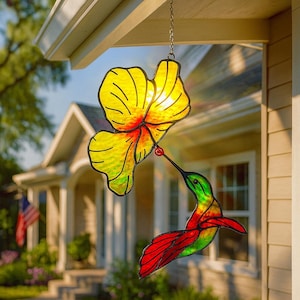 Handmade Hummingbird Stained Glass Suncatcher: Window Decor