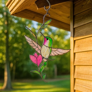 Handmade Hummingbird Stained Glass Suncatcher: Window Decor