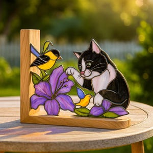 Stained Glass Cat Suncatcher: Handmade Playful Cat Corner Decor