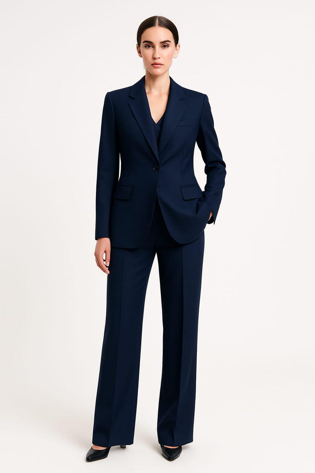 Navy Blue Women's Business Suit Elegant Twopiece Blazer & Trousers — free download