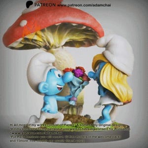 Smurf and Smurfette Diorama from The Smurfs High Quality 12K Resin Printed, Painted or Unpainted TV Figure, Collectible Classic Statue