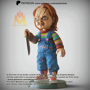 Chucky Good Guy Figure High Quality 12K Resin Printed Sculpture, Painted or Unpainted Horror Figurine, Collectible Movie Statue