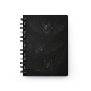 Gothic Bat Spiral Bound Journal, Halloween Journal, Notebook for Writers, Spooky Gift, Dark Aesthetic Stationery