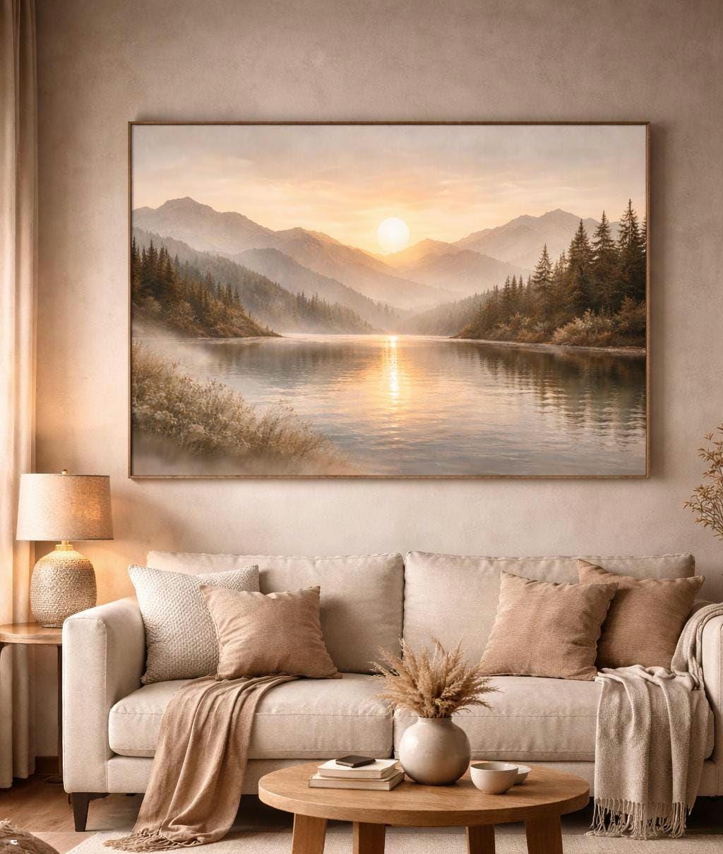 Misty Mountain Lake Wall Art Printable, Calm Nature Landscape Poster ...