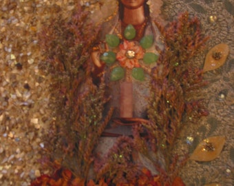 Kwan Yin Altar Art - Mixed Media Collage -OOAK framed original artwork