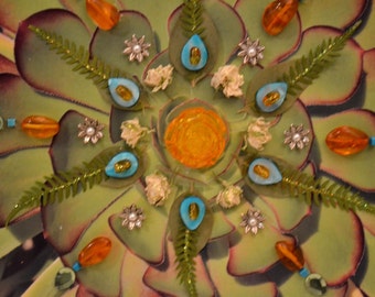 Green "Lotus" Nature Mandala - Mixed Media Collage with Original Photography - OOAK  framed original artwork