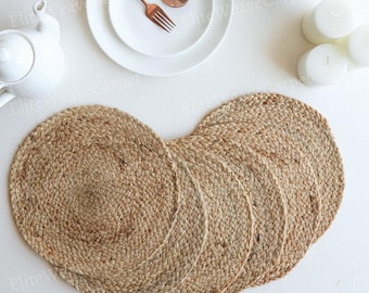Hand Braided Round Jute Placemats, Natural Fiber Hot Pads