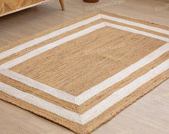 Handmade Braided Jute Rug: Eco Friendly, Natural Vegan Rectangle