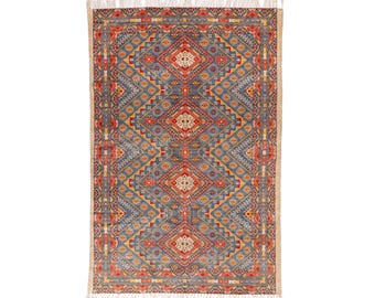 Hand Block Printed Cotton Rug, 8x10, Machine Washable Area Rug