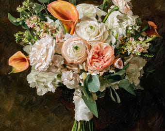 Custom Handmade Bouquet Oil Painting Floral Stil life Portrait from Photo Personalized Canvas Art Commission Flower Wedding Anniversary Gift