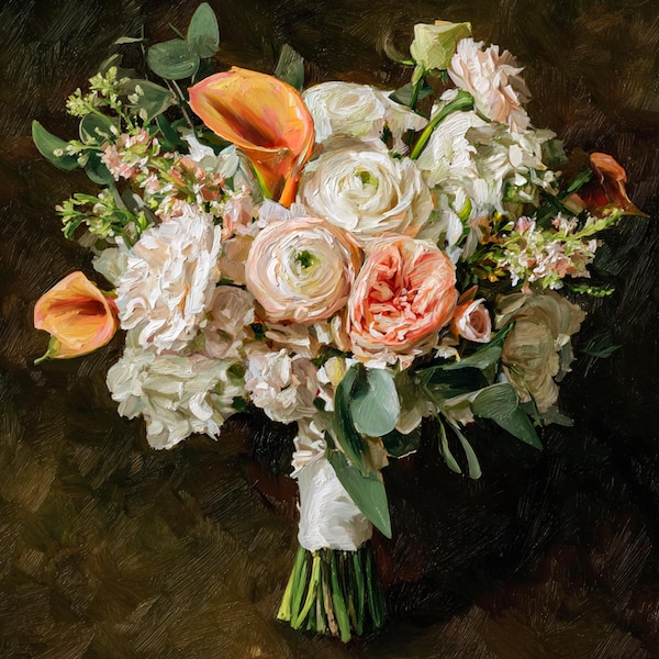 Custom Handmade Bouquet Oil Painting Floral Stil life Portrait from Photo Personalized Canvas Art Commission Flower Wedding Anniversary Gift