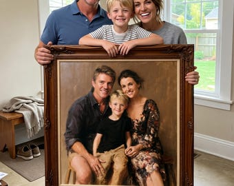 Custommized Handmade family portrait from photo realistic oil painting Canvas Personalized Anniversary Gift for Dad Commission home Wall Art