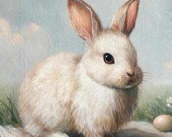Custom Pet Oil Painting From Photo Handmade Canvas Meadow Bunny Portrait Original Animal Art Commission Rabbit Lover Gifts for Easter Wall