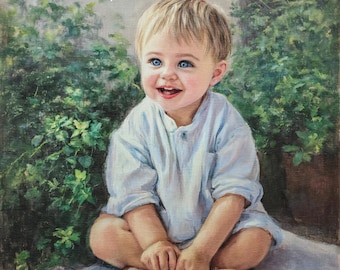 Custom Children oil painting from photo Commission Hand-painted Family Portrait canvas personalized kid birthday gift ideas baby anniversary