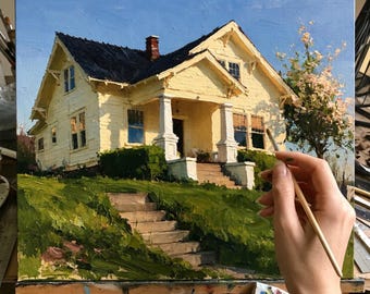 Custom House Portrait Canvas Handmade Landscape Oil Painting from Photo Personalized Housewarming Gifts For Birthday art present Home Decor