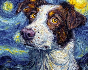 Custom Pet Painting From Photo Personalized Hand-painted Starry Night cat Arwork Canvas Commission Original Dog portrait Loss Memorial Gifts