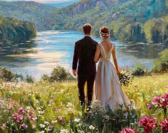 Custom Wedding oil painting from Photo Portrait on Canvas Personalized Hand Painted couple Art Commission family Anniversary Gifts For Wife