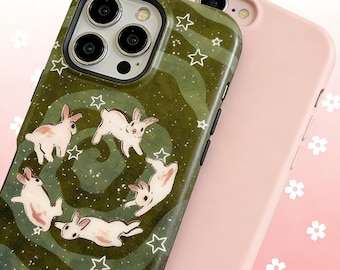 Cute Rabbit Starry Night Art Cover, Kawaii Bunny Phone Case, Collage Phone Case for iPhone Inspirational Case, iPhone 16 15 12 11 Pro Max