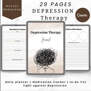Depression Therapy Journal, Depression Tracker, Medical Tracker, Mental Health Planner, Depression Notebook, Digital Depression Notebook