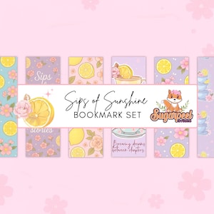 Sips of Sunshine Bookmark Set – Pastel Lemon & Floral Bookmarks, Tea Cup Reader Gifts, Cute Summer Bookmarks for Women and Teens