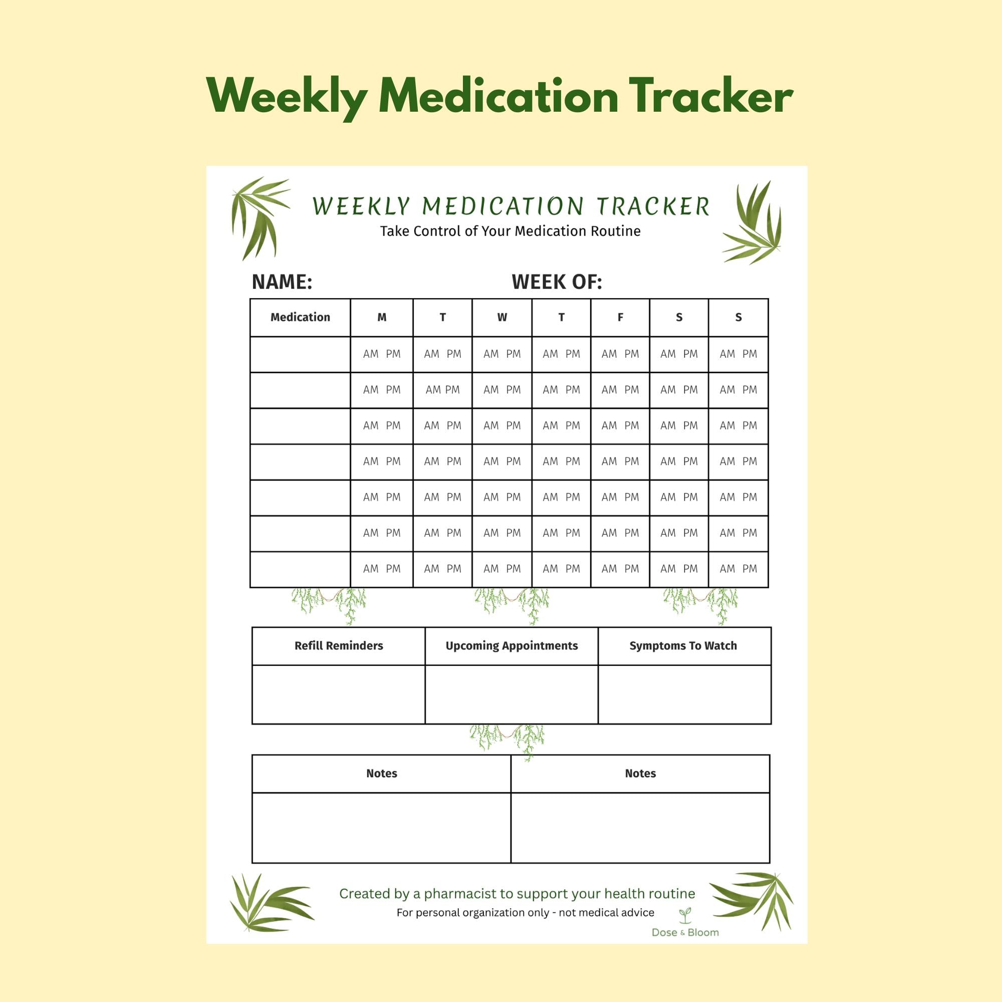 Refill Roster Log Medication Tracker Bundle | Weekly Med Log, Refill, Symptom (digital ...