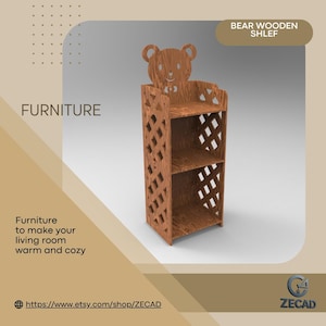 Bear Wooden Kids Shelf | Nursery Bookshelf | Toy Storage Rack | 3-Tier Organizer for Baby Room | DIY Laser Cut File - 8 to 8.2 mm Sheet