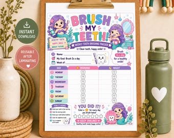 Unicorn Tooth Brushing Tracker for Kids, Dental Hygiene Chart, Weekly Brush Your Teeth Printable, Kids Routine Tracker