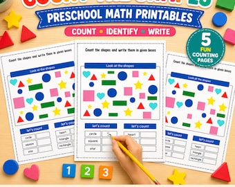 Preschool Shapes Counting Printable, Math Activities (5 Pages)