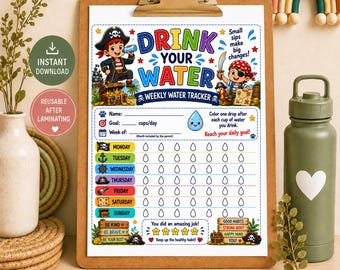 Pirate Water Tracker Printable for Kids, Weekly Hydration Chart, Kids Drinking Water Tracker, Daily Water Intake Chart Pirate Theme
