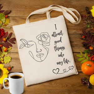 Positive Life Tote Bag | Inspirational Quote Canvas Tote | Eco Friendly Reusable Shopping Bag | Market Tote Gift for Book Lover