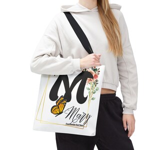 Floral Personalized Tote Bag, Alphabet Letter Name Customizable, Gift for Her, Reusable Shopping Bag, Floral Print Tote, Monogrammed Bag
