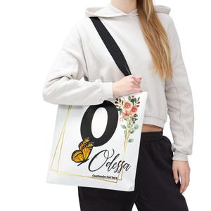 Floral Personalized Tote Bag, Alphabet Letter Name Customizable, Gift for Her, Reusable Shopping Bag, Floral Print Tote, Monogrammed Bag
