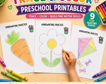 Preschool Trace and Color Worksheets, Fine Motor Pre-Writing Activities (PDF Download)