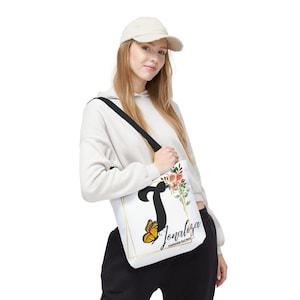 Floral Personalized Tote Bag, Alphabet Letter Name Customizable, Gift for Her, Reusable Shopping Bag, Floral Print Tote, Monogrammed Bag