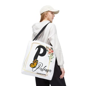 Floral Personalized Tote Bag, Alphabet Letter Name Customizable, Gift for Her, Reusable Shopping Bag, Floral Print Tote, Monogrammed Bag