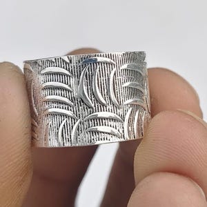 Wide Silver Band Ring – Handmade Engraved Sterling Silver Ring, Adjustable Textured Band, Boho Statement Jewelry, Unique Gift for Him or Her