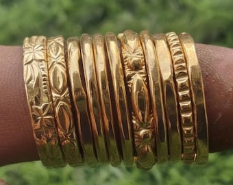 Gelbgold Ring Set von 11 Vintage Texturierte Stapelbar Boho Minimalist Schmuck Geschenk